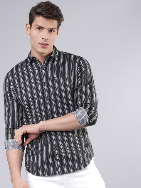 

Ecko Unltd Men Black & White Slim Fit Striped Casual Shirt
