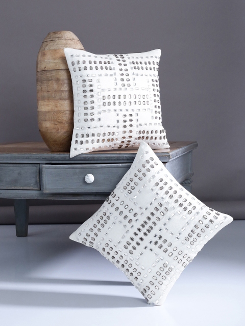 

Alina decor Off-White Set of 2 Embellished Square Cushion Covers