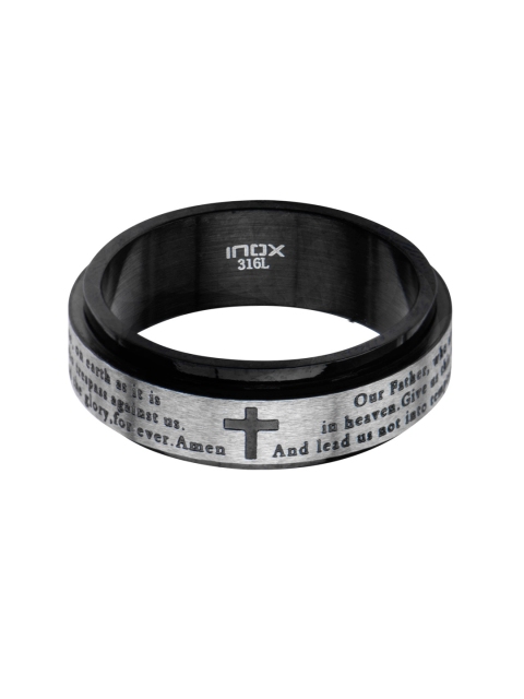

Inox Jewelry Men Black & Silver-Toned Stainless Steel Prayer Finger Ring