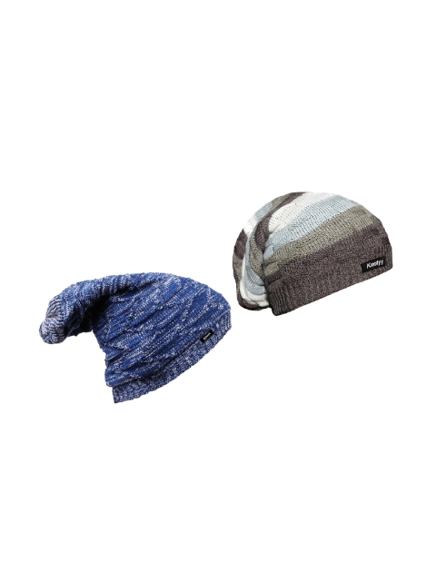 

Knotyy Men Pack of 2 Woolen Solid Beanie, Blue