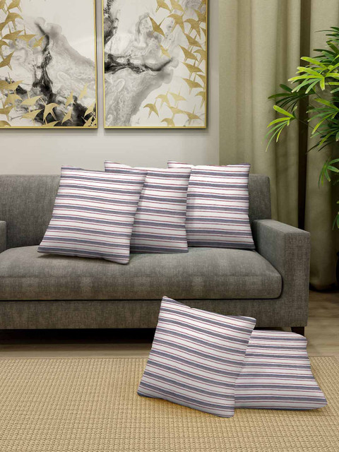 

KLOTTHE Off-White & Blue Set of 5 Striped Square Cushion Covers
