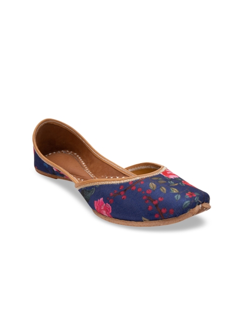 

Jivaana Women Blue & Pink Printed Leather Mojaris
