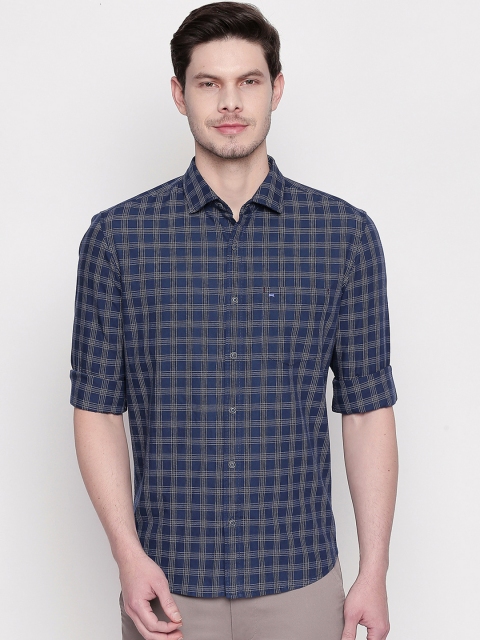 

Basics Men Navy Blue Slim Fit Checked Casual Shirt