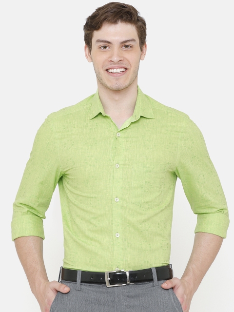 

CAVALLO by Linen Club Men Cotton Linen Green Regular Fit Self Design Formal Shirt