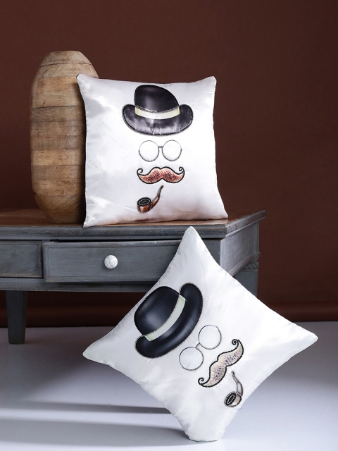 

Alina decor Off-White & Black Set of 2 Embellished Square Cushion Covers