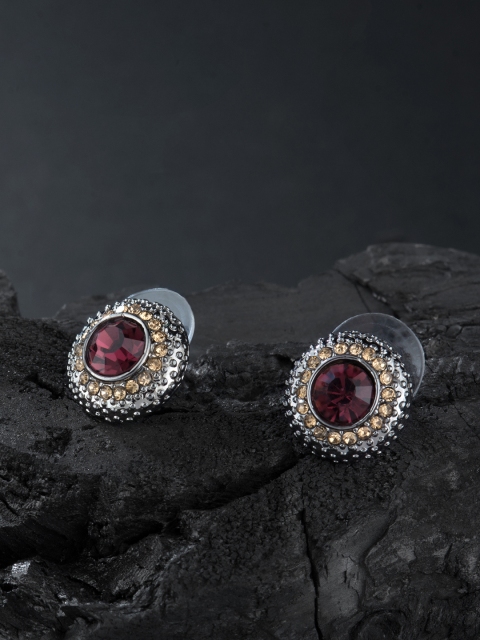 

E2O Maroon & Silver-Toned Circular Studs