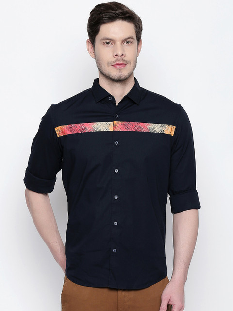 

Basics Men Navy Blue Solid Slim Fit Casual Shirt