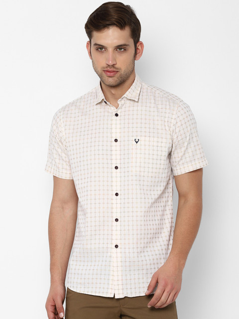 

Allen Solly Men Cream-Coloured Slim Fit Checked Casual Shirt