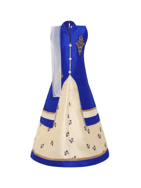

Aarika Girls Blue & Beige Embroidered Ready to Wear Lehenga & Blouse with Dupatta