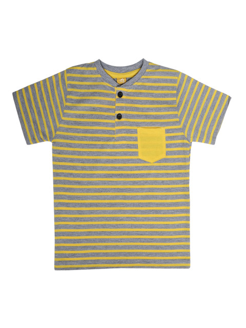 

Dollar Champion Kidswear Boys Grey Striped Mandarin Collar T-shirt