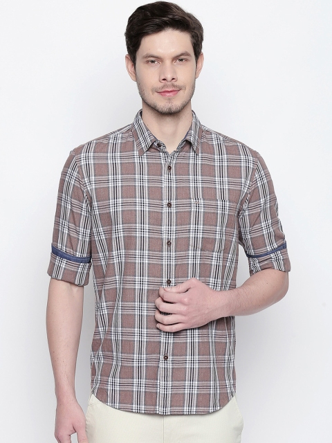 

Basics Men Brown & Grey Slim Fit Checked Casual Shirt
