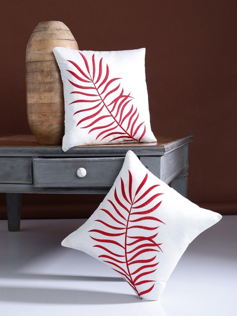 

Alina decor Off-White & Red Set of 2 Embroidered Square Cushion Covers