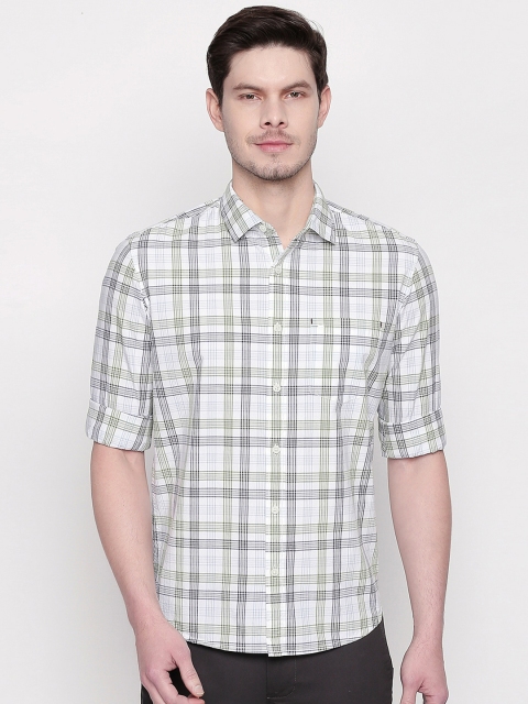 

Basics Men Green & White Slim Fit Checked Casual Shirt