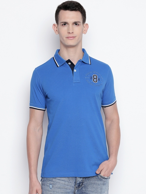 

Basics Men Blue Solid Polo Collar Pure Cotton T-shirt
