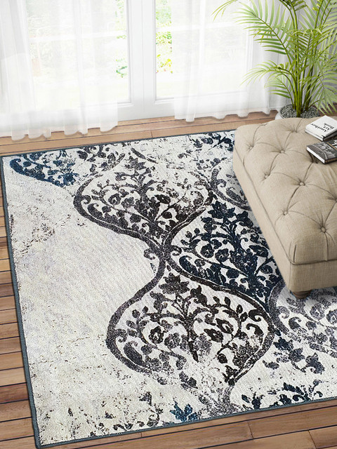 

Status White & Black Printed Vintage Persian Nylon Anti-Skid Carpet