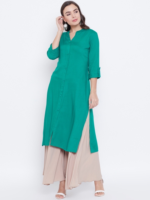 

rangeelo rajasthan Women Teal Blue Solid Straight Kurta