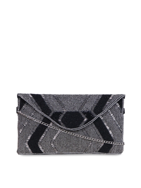 

Diwaah Silver-Toned & Black Embellished Envelope Clutch
