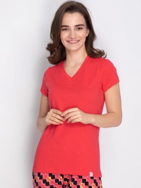 

LYRA Women Red Solid Lounge T-shirt