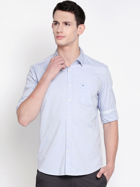

Basics Men Blue Solid Slim Fit Casual Shirt