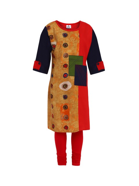 

Aarika Girls Yellow & Red Printed Kurta with Churidar