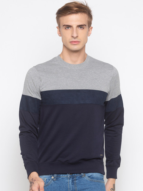 

Globus Men Navy Blue & Grey Colourblocked Sweatshirt
