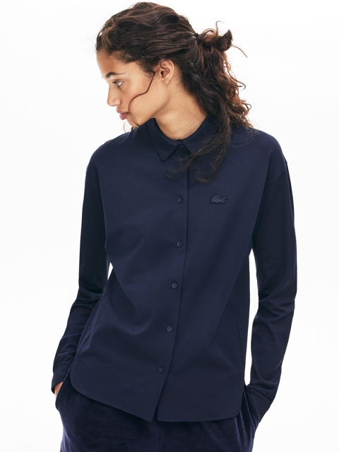 

Lacoste Women Navy Blue Solid Polo Collar T-shirt