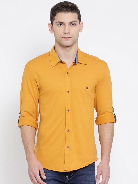 

SWISS MILITARY Men Mustard Yellow Regular Fit Solid Casual Shirt