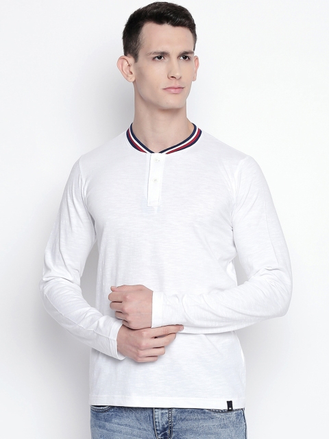 

Basics Men White Solid Mandarin Collar T-shirt