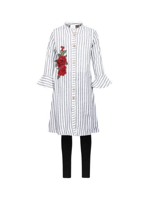 

Aarika Girls Grey & White Striped Kurta with Churidar
