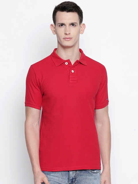 

Basics Men Red Solid Polo Collar T-shirt