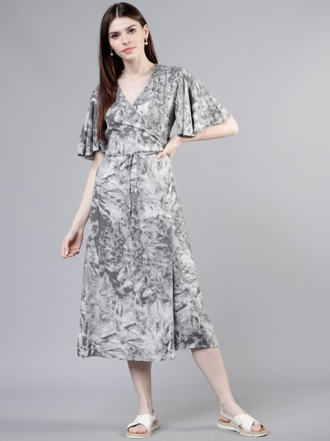 

Tokyo Talkies Women Grey Dyed Wrap Dress