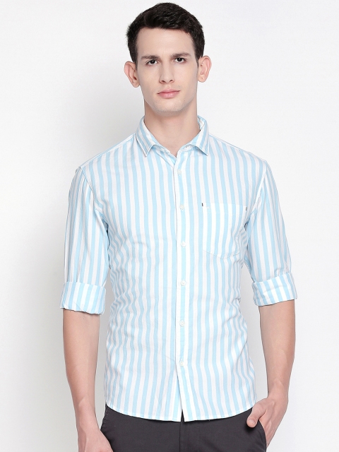 

Basics Men Blue & White Slim Fit Striped Casual Shirt
