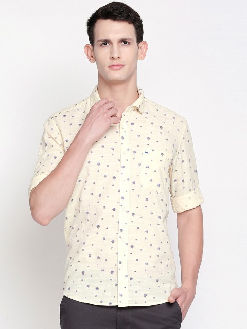 

Basics Men Yellow Slim Fit Printed Casual Shirt