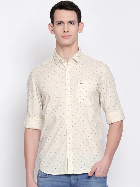 

Basics Men Yellow & Blue Slim Fit Printed Casual Shirt