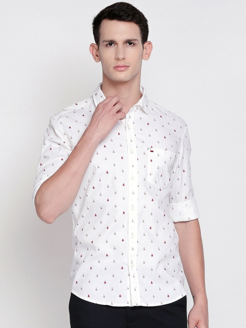 

Basics Men White & Red Slim Fit Printed Casual Shirt