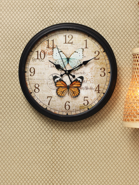 

House Of Accessories Black & Brown Round Printed 37 cm Analogue Wall Clock