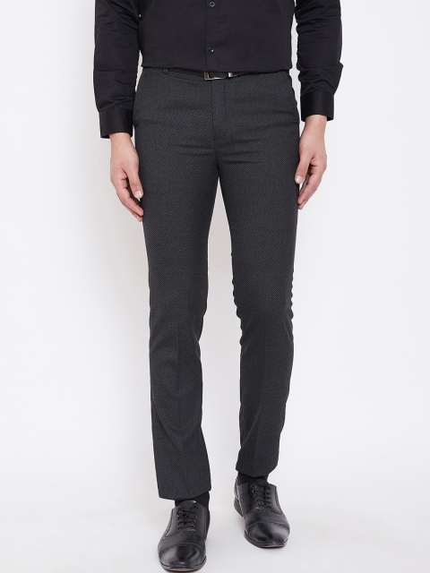 

Canary London Men Black Smart Slim Fit Self Design Formal Trousers