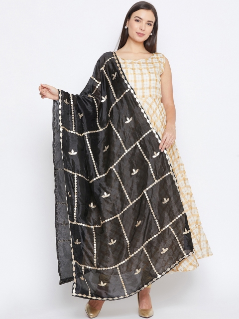

studio rasa Black & Gold-Toned Solid Gota Patti Dupatta