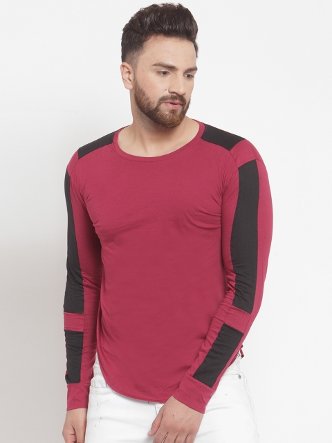 

GESPO Men Maroon & Black Colourblocked Round Neck T-shirt