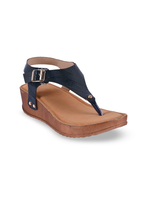 

BuckleUp Women Navy Blue Textured Wedges