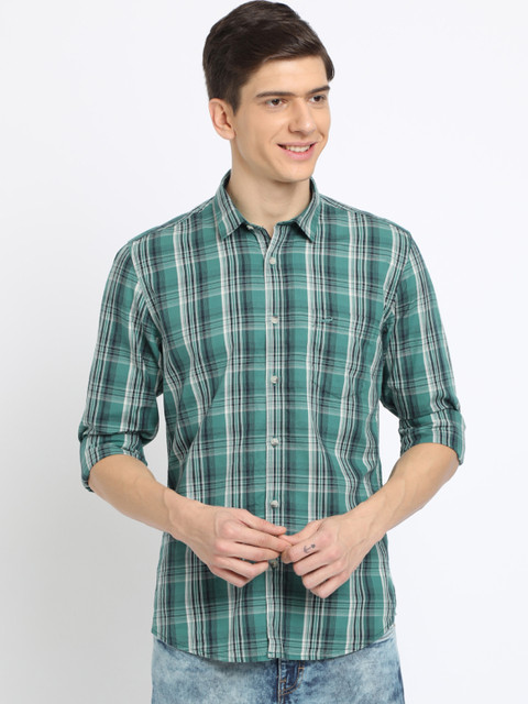 

Crocodile Men Green & White Slim Fit Checked Casual Shirt