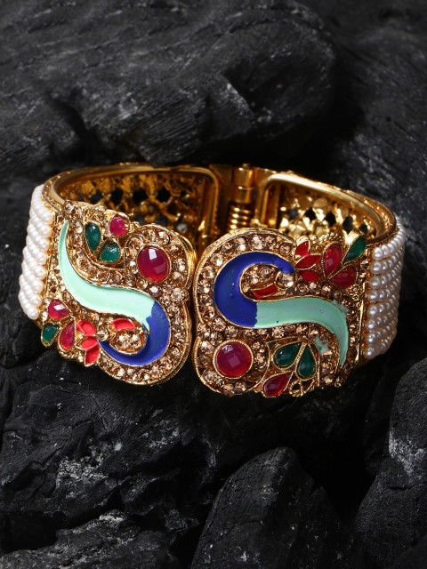 

ANIKAS CREATION Gold-Plated & Blue Brass Handcrafted Kada Bracelet