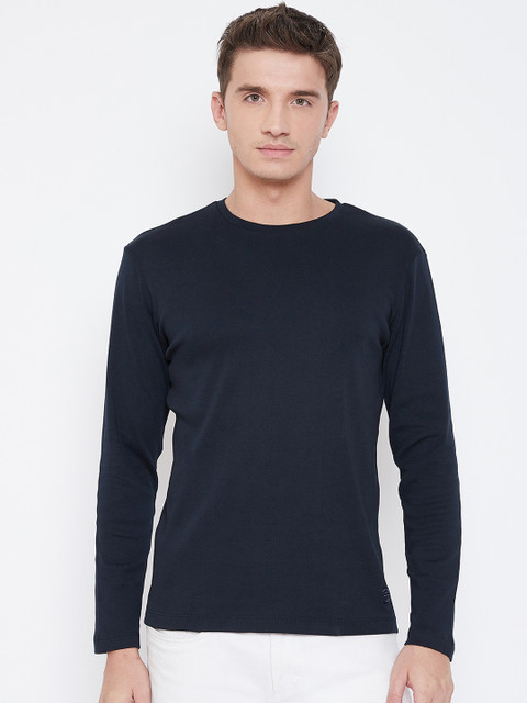 

METTLE Men Navy Blue Solid Round Neck T-shirt