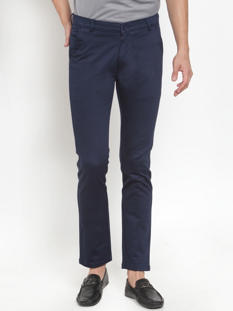 

Rodamo Men Navy Blue Slim Fit Solid Regular Trousers