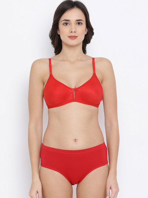 

Clovia Women Red Solid Lingerie Set COMBBP52432B