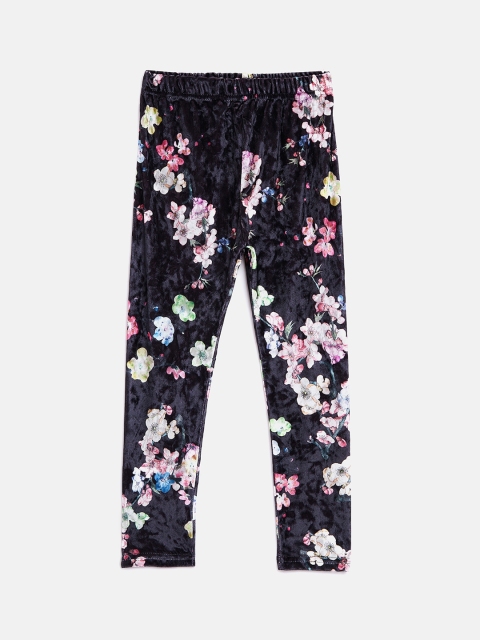 

Nins Moda Girls Coffee Black & Pink Printed Ankle-Length Pure Velvet Leggings