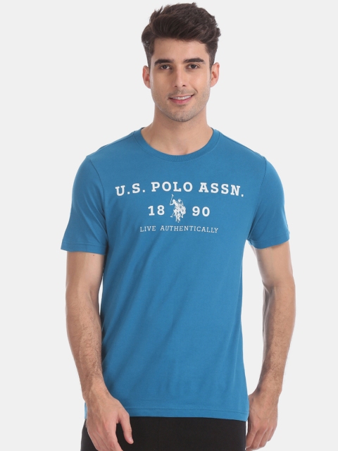 

U.S. Polo Assn. Men Blue Printed Round Neck T-shirt