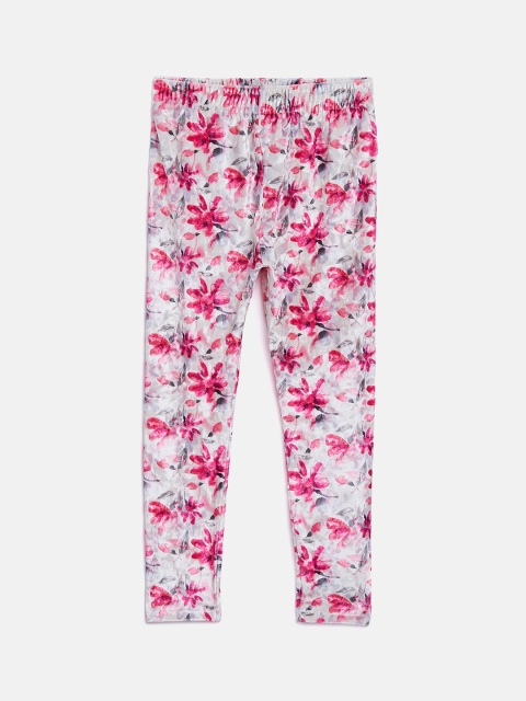 

Nins Moda Girls Pink & Grey Printed Ankle-Length Pure Velvet Leggings