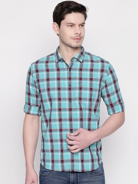 

Basics Men Green & Red Slim Fit Checked Casual Shirt