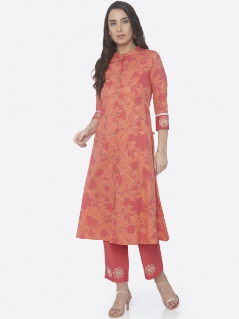 

RAISIN Women Peach-Coloured Printed Kurti with Trousers